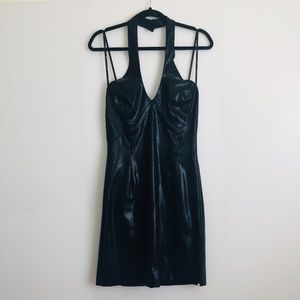 Cache Black Shiny Snakeskin Print Halter Dress 8